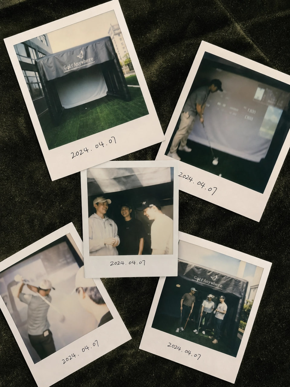Polaroid collage from Golf Anywhere's first event, April 2024